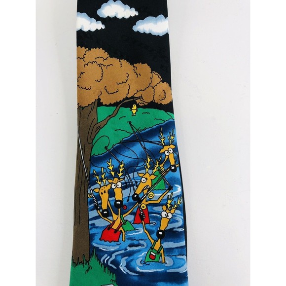 Hallmark Christmas Santa Claus Fishing Reindeer Holiday Necktie 100% Polyester - Picture 3 of 5